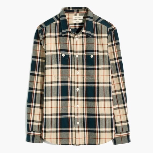 Madewell Twill Easy Fit Long Sleeve Shirt in Peterson Plaid Smokey Spruce - Picture 8 of 9